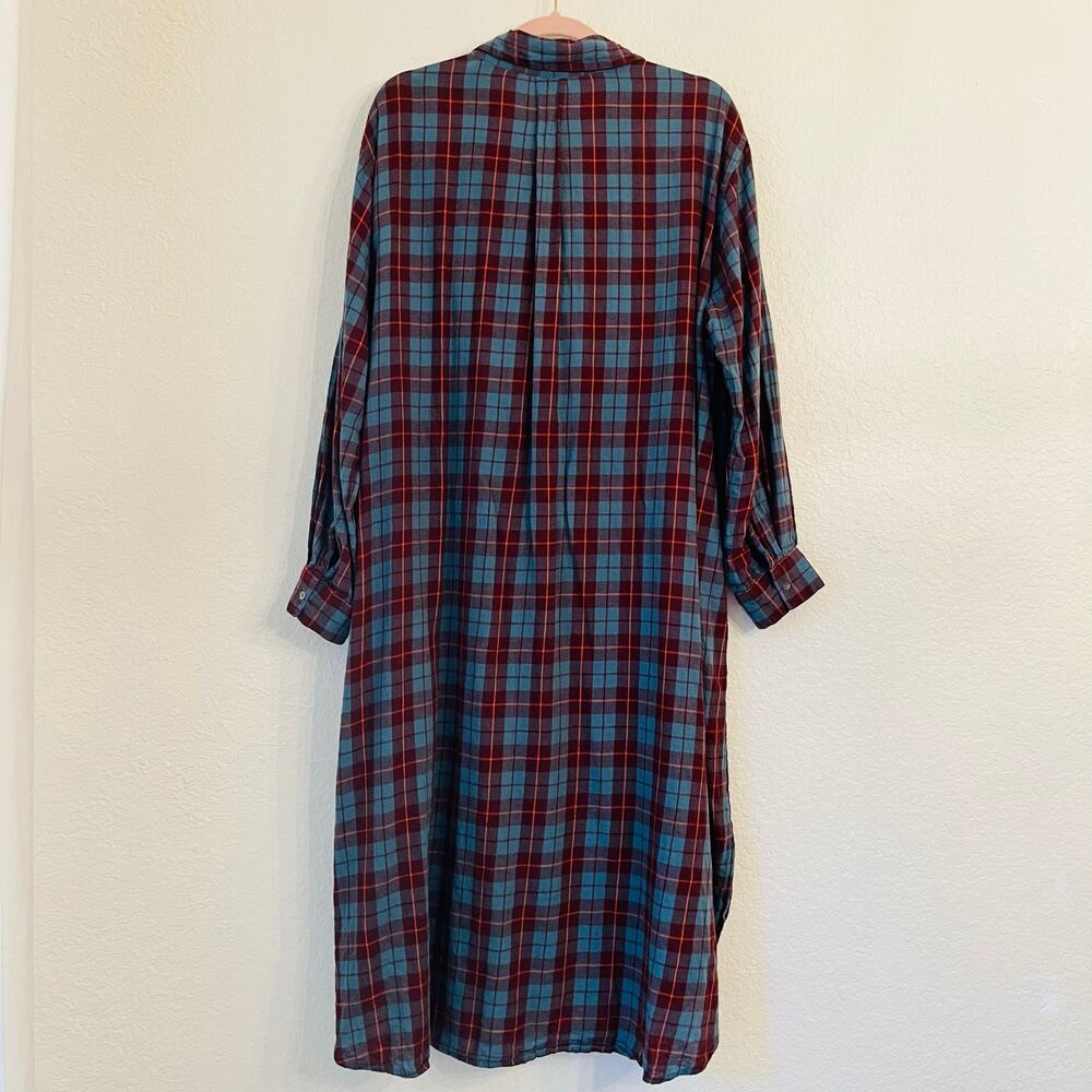 NATURAL LIFE Teal and Rust Plaid Midi Shirt Dress - Picture 8 of 13